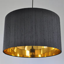 Load image into Gallery viewer, Jet black silk with mirror gold liner lampshade