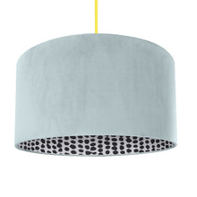 Load image into Gallery viewer, Duck egg blue velvet with monochrome dot lampshade