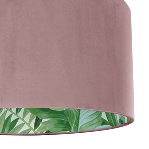 Dusty pink velvet with green leaf lampshade