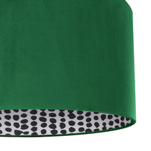 Load image into Gallery viewer, Emerald green velvet with monochrome dot lampshade