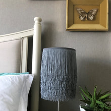 Load image into Gallery viewer, Silver grey tassel lampshade with Cole &amp; Son liner