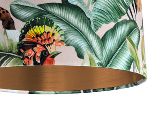 Jungle Velvet blush lampshade with brushed copper liner