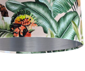 Jungle Velvet blush lampshade with brushed silver liner