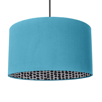 Turquoise velvet with monochrome dot lampshade