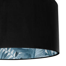 Load image into Gallery viewer, Jet black velvet with blue leaf lampshade