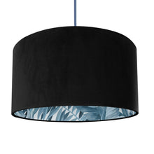 Load image into Gallery viewer, Jet black velvet with blue leaf lampshade