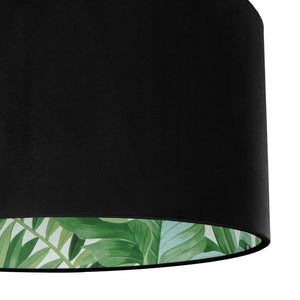 Jet black velvet with green leaf lampshade
