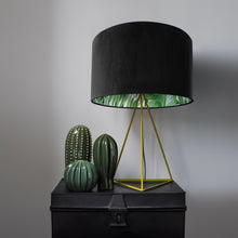 Load image into Gallery viewer, Jet black velvet with green leaf lampshade