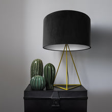 Load image into Gallery viewer, Jet black velvet with opaque white liner lampshade
