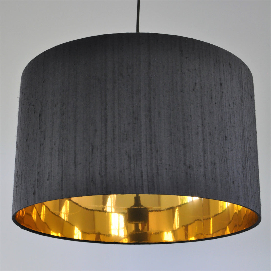 Jet black silk with mirror gold liner lampshade