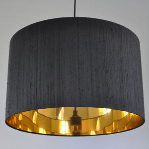 Jet black silk with mirror gold liner lampshade