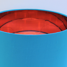 Load image into Gallery viewer, Bright blue silk lampshade with mirror copper liner