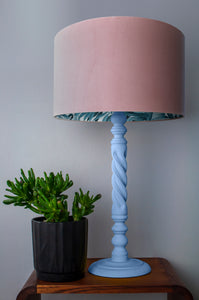 Blush velvet with blue leaf lampshade