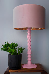 Blush pink velvet with mirror copper liner