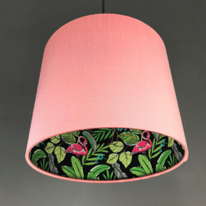 Blush silk with flamingo and leaf lampshade