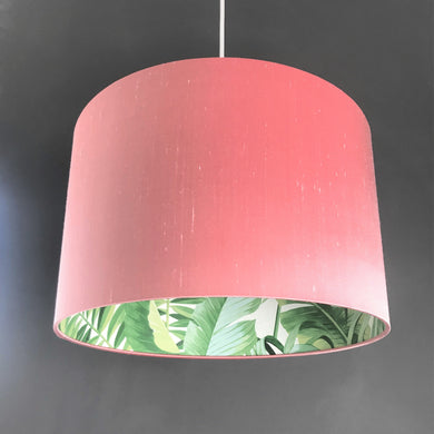 BEST SELLING: Blush silk with green leaf lampshade