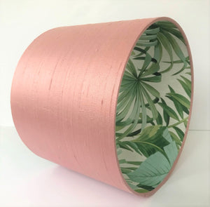 BEST SELLING: Blush silk with green leaf lampshade