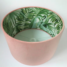 Load image into Gallery viewer, Blush velvet with green leaf lampshade