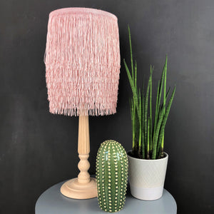 Blush pink tassel lampshade with metallic liner