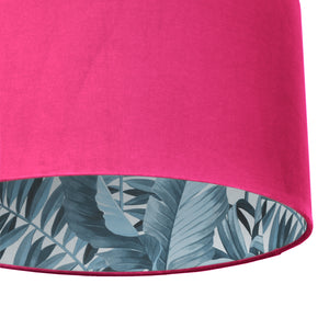 Hot pink velvet with blue leaf lampshade