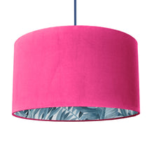 Load image into Gallery viewer, Hot pink velvet with blue leaf lampshade