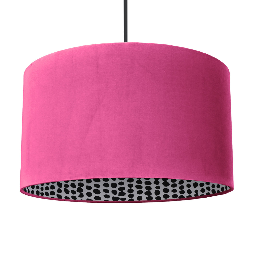 Hot pink velvet with monochrome dot lampshade