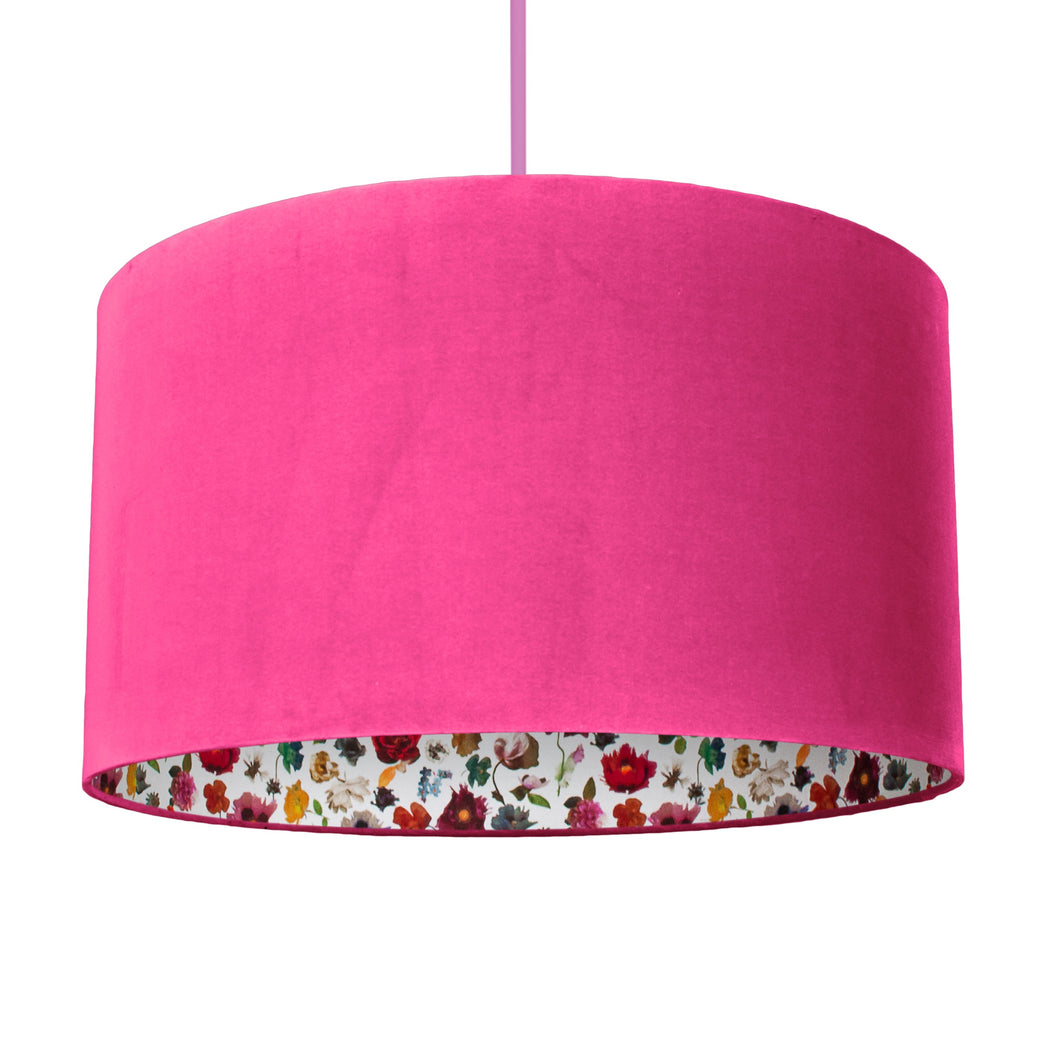 Liberty of London Floral Edit with hot pink velvet lampshade