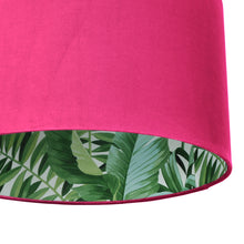 Load image into Gallery viewer, Hot pink velvet with green leaf lampshade