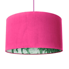Load image into Gallery viewer, Palm leaf with cerise velvet lampshade