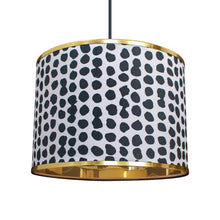 Load image into Gallery viewer, NEW! DOT wallpaper with mirror gold liner and gold edged lampshade