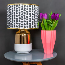 Load image into Gallery viewer, NEW! DOT wallpaper with mirror gold liner and gold edged lampshade
