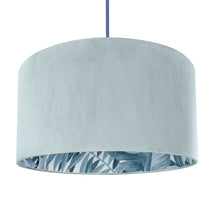Load image into Gallery viewer, Duck egg blue velvet with blue leaf lampshade