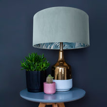 Load image into Gallery viewer, Duck egg blue velvet with blue leaf lampshade