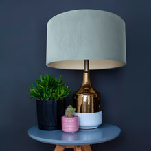 Load image into Gallery viewer, Duck egg blue velvet with champagne liner lampshade