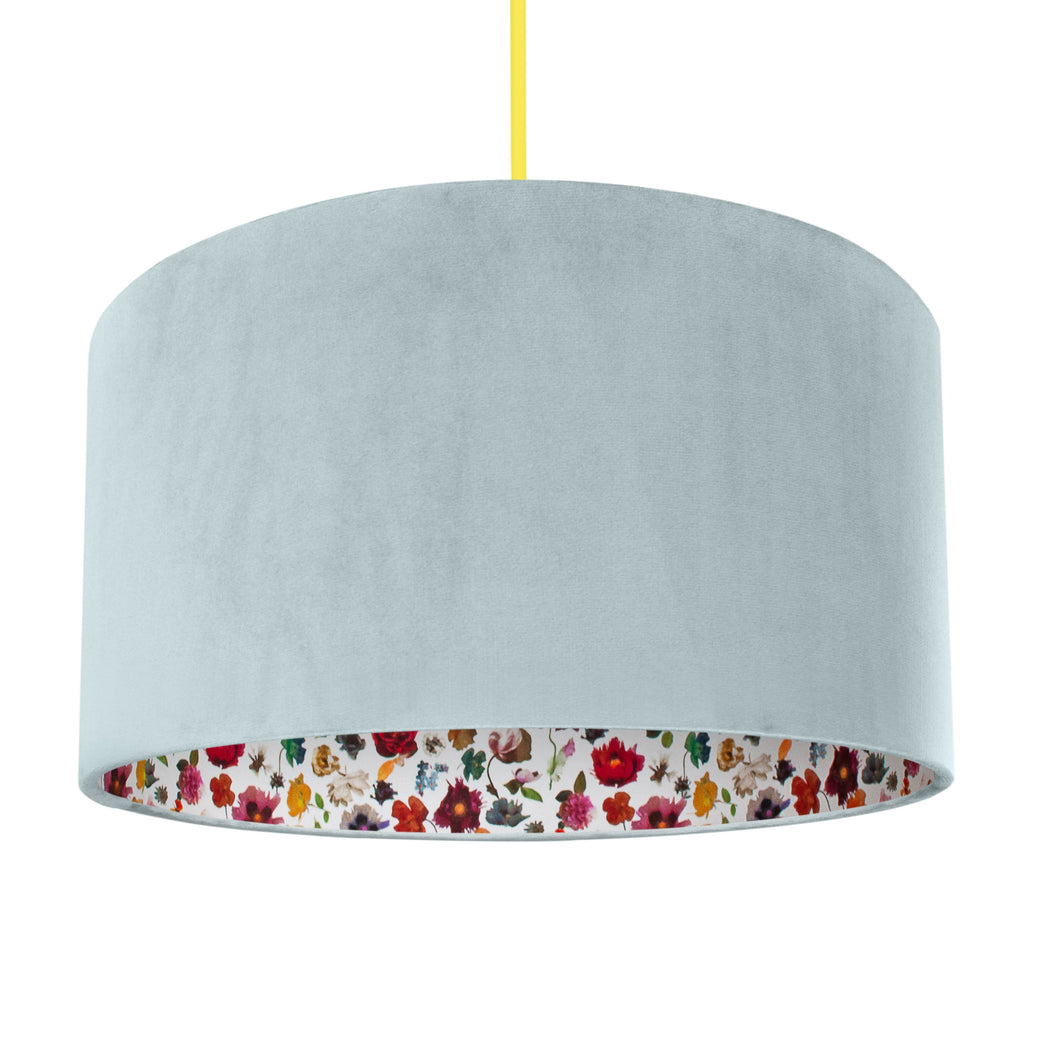 Liberty of London Floral Edit with duck egg velvet lampshade