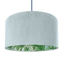 Load image into Gallery viewer, Duck egg blue velvet with green leaf lampshade