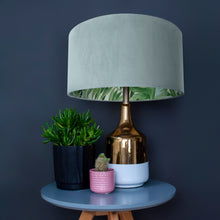 Load image into Gallery viewer, Duck egg blue velvet with green leaf lampshade