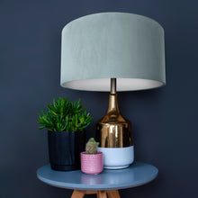 Load image into Gallery viewer, Duck egg blue velvet with opaque white liner lampshade