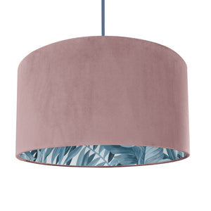 Dusty pink velvet with blue leaf lampshade