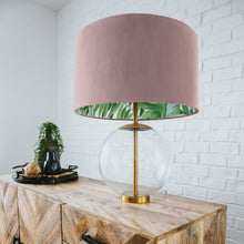 Load image into Gallery viewer, Dusty pink velvet with green leaf lampshade