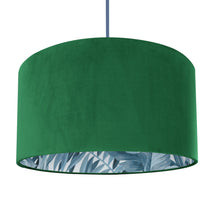 Load image into Gallery viewer, Emerald green velvet with blue leaf lampshade