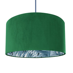 Emerald green velvet with blue leaf lampshade