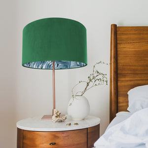 Emerald green velvet with blue leaf lampshade