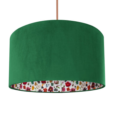 Liberty of London Floral Edit with emerald green velvet lampshade