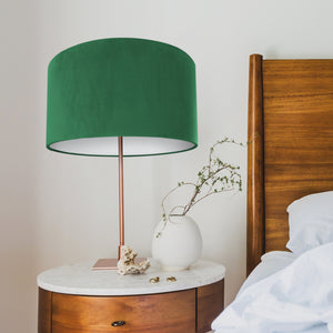 Emerald green velvet with opaque white liner lampshade