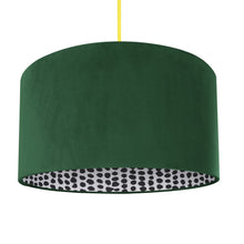Load image into Gallery viewer, Forest green velvet with monochrome dot lampshade