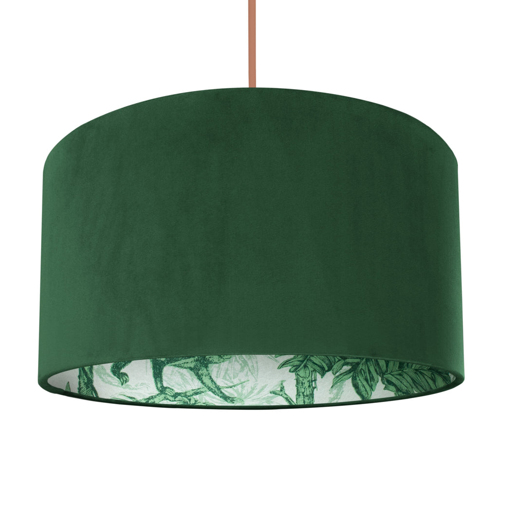 Palm leaf with forest green velvet lampshade