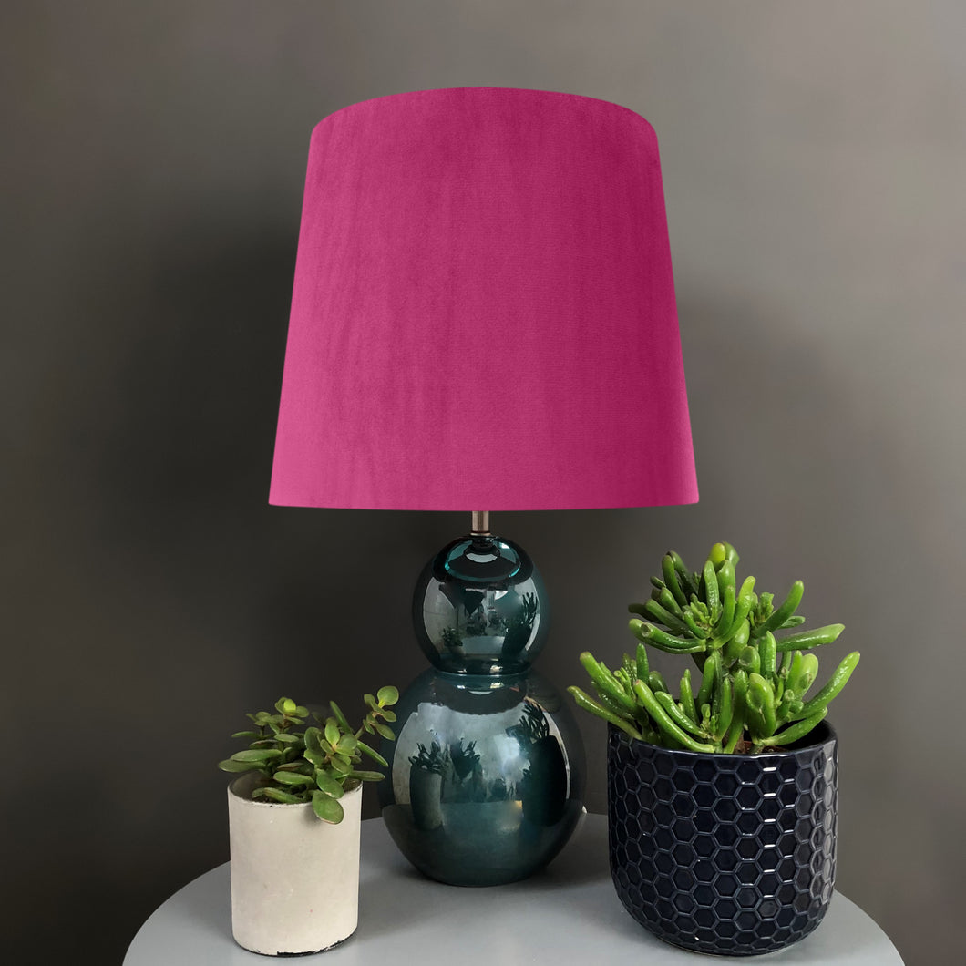 French drum lampshade with hot pink velvet