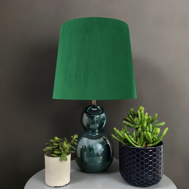 French drum lampshade with emerald green velvet