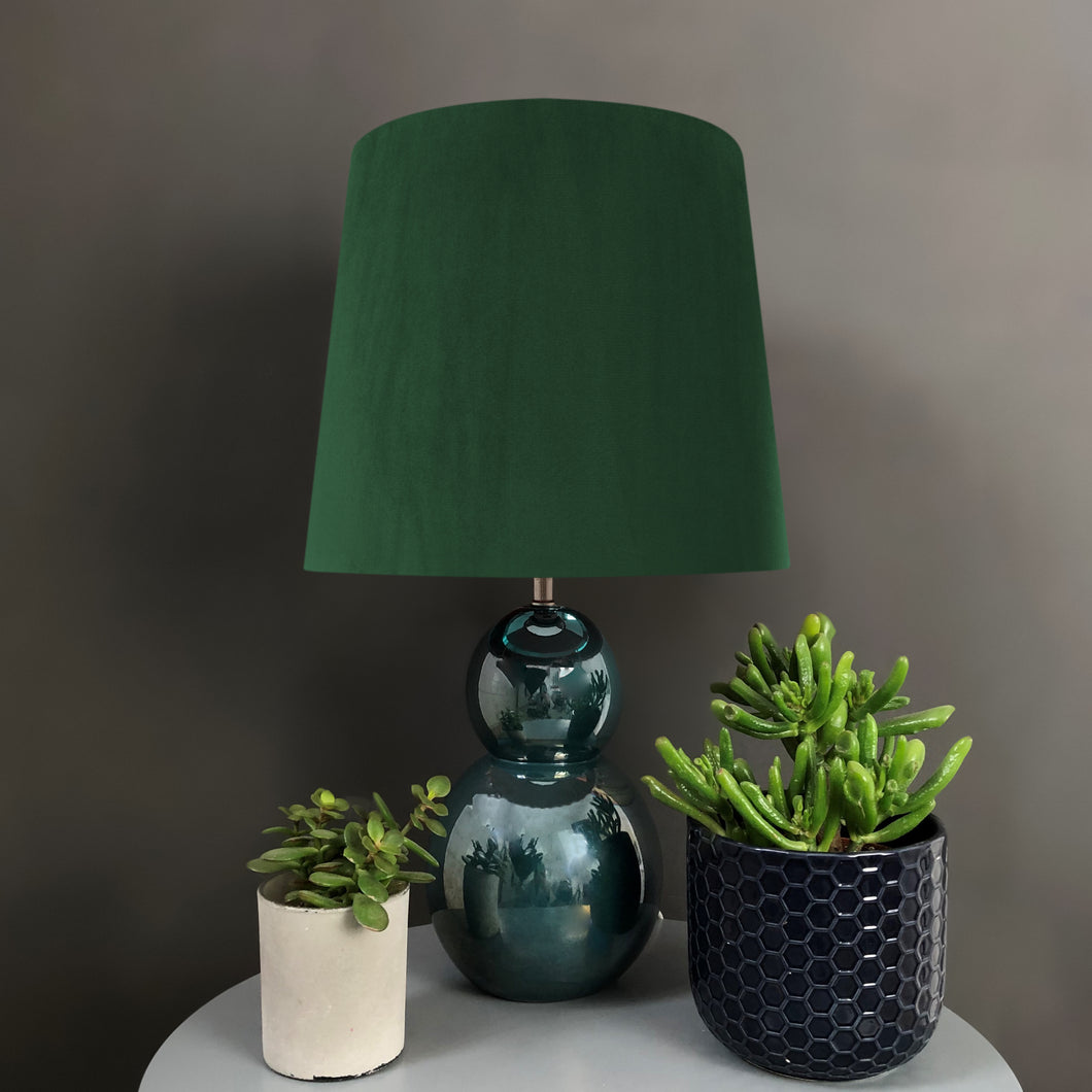 French drum lampshade with forest green velvet
